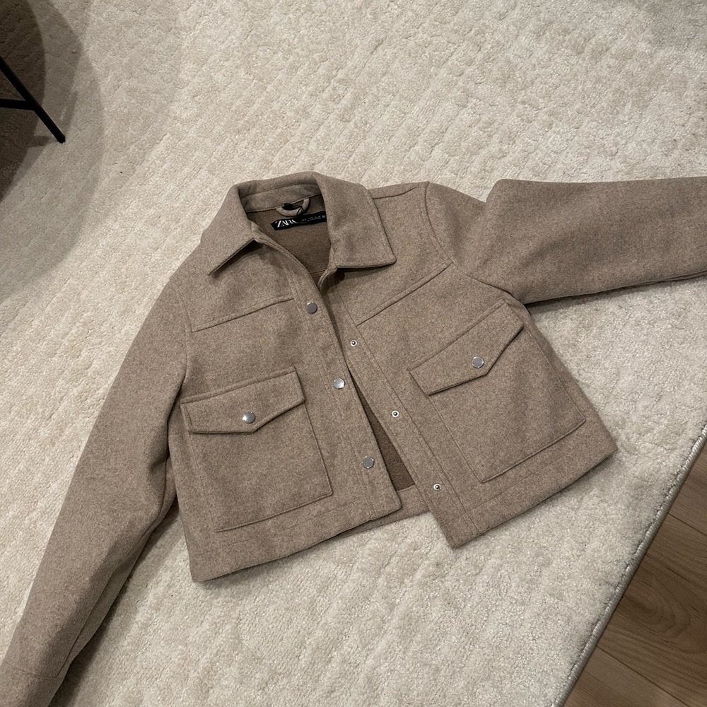 Zara Taupe Cropped Shacket